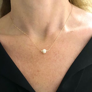 14K Echtgold Perlenkette, Süßwasser Perlenkette für Frauen, Zierliche Perlenkette, Perlenkettenhalskette, Perlenschmuck Geschenk