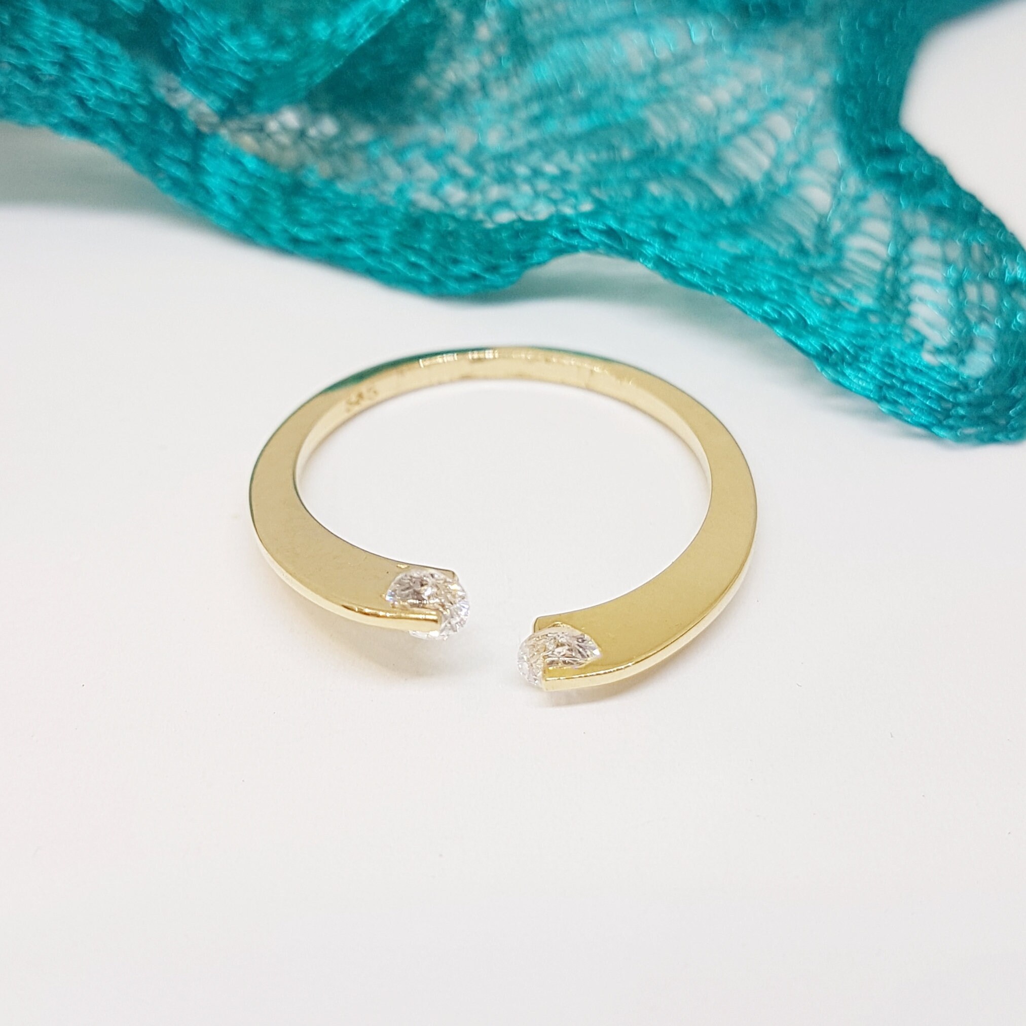 Gold Rings Open Rings 14K Real Solid Gold Open Ring for Women, CZ Open Ring , Minimalist Ring ...