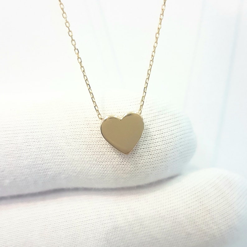 14K Real Solid Gold Heart Tiny Dainty Pendant Necklace , Best Birthday Gift for Women , Heart Necklace Gold , Minimalist Heart Necklace