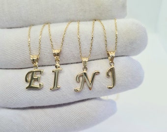 14K Solid Gold Initial Letter Pendant , Custom Initial Necklace , Initial Pendant Necklace , Personalized Necklace , Charm Initial Pendant