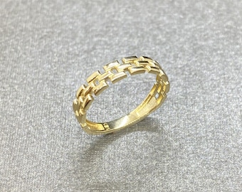 Anillo de oro macizo de 14 quilates para mujer, ancho, delicado y grueso, ideal como regalo de cumpleaños o Navidad.