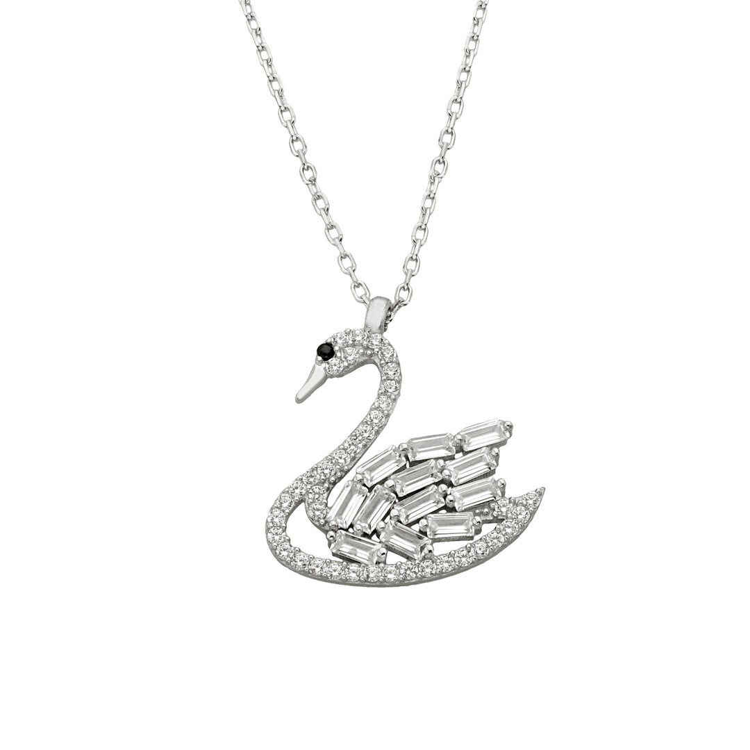 925K Sterling Silver Swan Necklace for Women , Swan Pendant , Animal