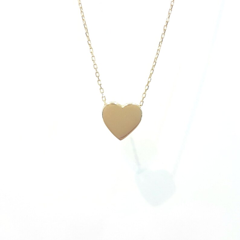 14K Real Solid Gold Heart Tiny Dainty Pendant Necklace , Best Birthday Gift for Women , Heart Necklace Gold , Minimalist Heart Necklace