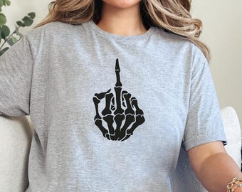 Skeleton Middle Finger Shirt: Edgy Halloween Graphic Tee