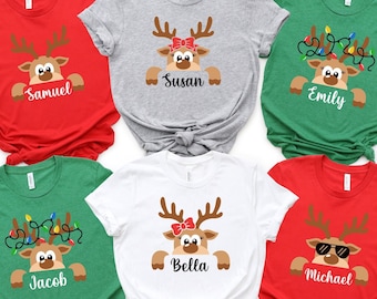 Reindeer Family Christmas Shirts, Family Christmas Name Shirt, Custom Christmas Shirt, 2025 Christmas Group Tees, Reindeer T-Shirts