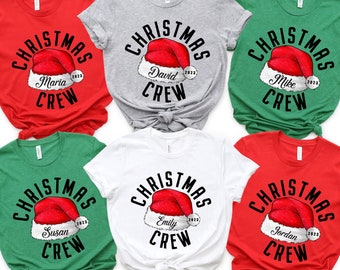 Personalized 2025 Christmas Crew Shirt: Custom Santa Hat Family Matching T-Shirt