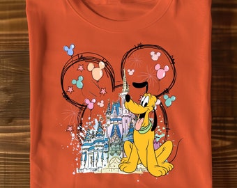 Disney Watercolor Castle Pluto Shirt, Disney Pluto Shirt, Magical Castle Shirt, Mickey Ears Shirt, Disney Ballon Shirt, Pluto Shirt for Kids