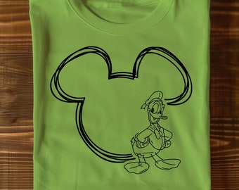 Mickey Head Donald Duck T-shirt, Mickey Donald Duck, Mickey Head Ears Shirt, Mickey Head Disney, Donald Duck Style, Donald Duck Gift Tee