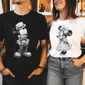 Vintage Mickey and Minnie Couple Shirt, Disney Nostalgia Mickey Mouse Shirt, Couple Disneyland Shirt, Disney Silhouette Tee, Unisex Shirts