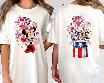 Custom 4th of July Disney Character Shirt, Double Sided Patriotic Mickey and Friends Tee, USA Fireworks Family Shirt, Choose Your Favorite