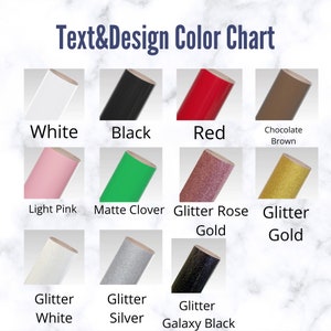 K&ouml;nnte beinhalten: Farbkarte mit verschiedenen Vinylfarben f&uuml;r Bastel- und Designprojekte. Die Farben umfassen Wei&szlig;, Schwarz, Rot, Schokoladenbraun, Hellrosa, Mattes Klee, Glitzer-Ros&eacute;gold, Glitzergold, Glitzerwei&szlig;, Glitzer Silber und Glitzer-Galaxie-Schwarz.