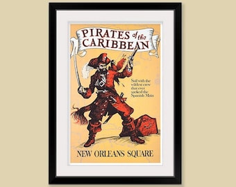 Carteles de atracciones de Disneyland: Piratas del Caribe vintage, 20 x 30, redimensionables