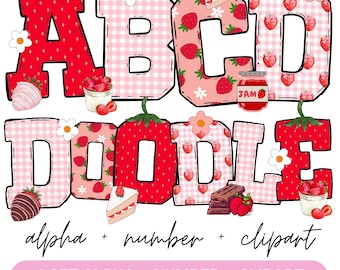 Strawberry Doodle Alphabet Bundle, Summer Fruits PNG Letters, Numbers & Accessories, Strawberry  Clipart, Strawberry Font doodle png