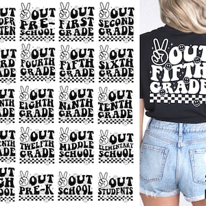 Peace Out School Svg Png, Last Day of School Svg, End of School Svg, Graduation, Teacher, Retro Wavy Text, Digital Download Png, cricut