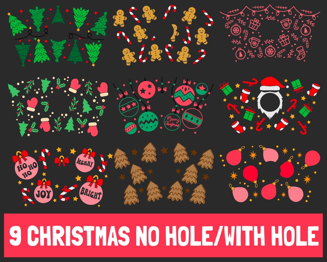 9 Christmas Svg, Christmas Cup Wrap Svg Bundle, Coffee Wrap Svg, Cute