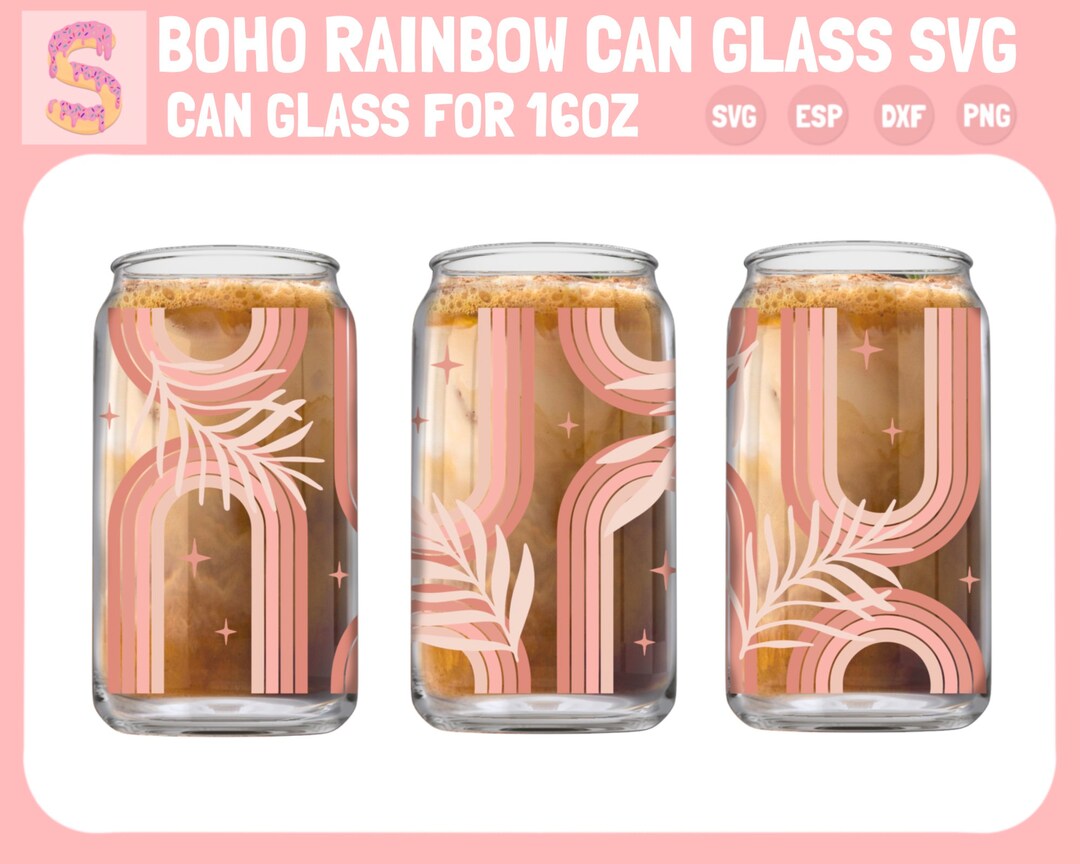 Boho Rainbow Can Glass Svg, Boho Flowers Libbey 16oz Libbey Can Glass ...