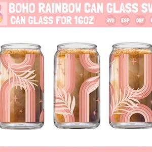 Boho Rainbow can glass svg, Boho flowers Libbey 16oz Libbey can glass svg, Beer can wrap svg, retro rainbow boho svg, Svg file for Cricut
