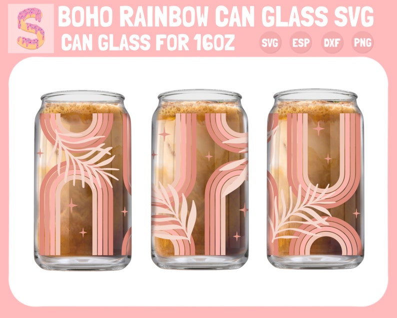 Boho Rainbow Can Glass Svg Boho Flowers Libbey 16oz Libbey - Etsy Canada