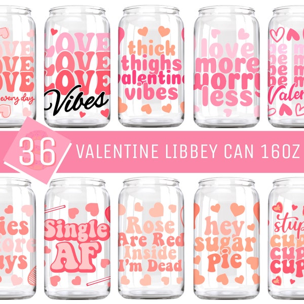 Valentine's Day Glass Can SVG Bundle, Valentine Coffee Glass Wrap Svg, Retro Valentine 16oz Glass Can Wrap,Groovy Libbey Can Full Wrap 2Pack
