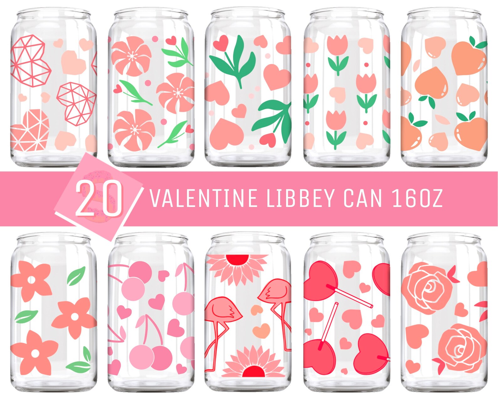 20 Valentines Libbey Glass SVG, XOXO Can Glass Svg, Hearts Glass Cup ...