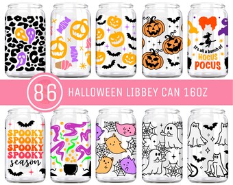 86Pack Halloween Libbey Glass Svg, 16oz Glass Can Wrap, Cute Ghost Glass Can Svg, Pumpkin Glass wrap, Spooky glass wrap Halloween Can Glass
