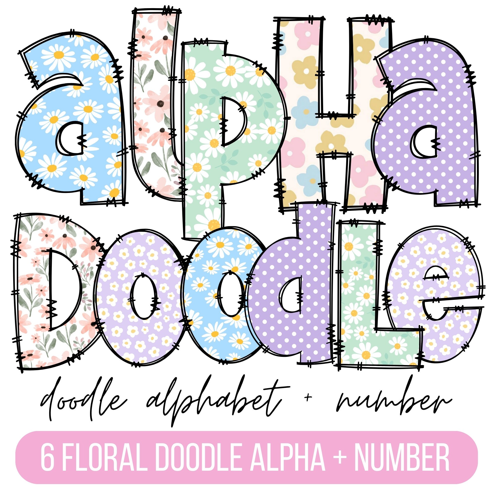 Spring Flower Pattern Letters Spring Flower Alphabet Letters, Doodle Letters Bundle PNG, Spring ...