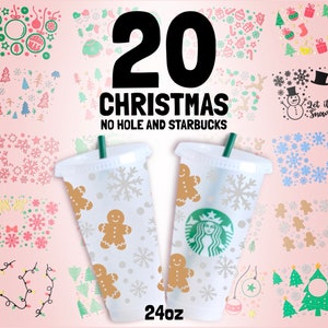 20 Kerstmis Geen gat en met gat SVG, Cup Wrap Svg, cup 24Oz, Kerst SVG, Winter SVG, Santa SVG, Venti Cold Cup, SVG-bestand voor cricut
