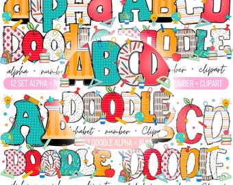 School Alphabet Doodle Png, Alphabet Png Bundle, Teacher Doodle Png ...