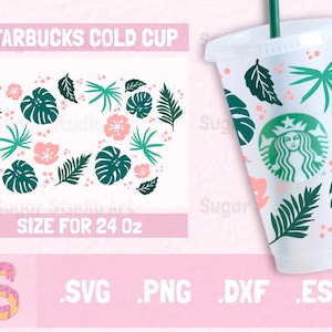 Tropical leaves Starbucks Cup SVG , Full Wrap, Starbucks Cold Cup Venti Size 24 Oz SVG, DIY Instant Download for Cricut Cutting Machine
