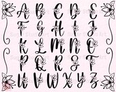 Hand lettered Floral Alphabet SVG Bundle,Floral letter svg,Botanical alphabet svg,Floral Monogram Cut File,Flowers monogram SVG,Alphabet SVG