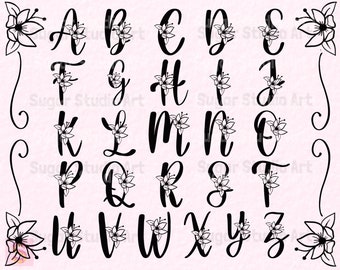 Hand lettered Floral Alphabet SVG Bundle,Floral letter svg,Botanical alphabet svg,Floral Monogram Cut File,Flowers monogram SVG,Alphabet SVG