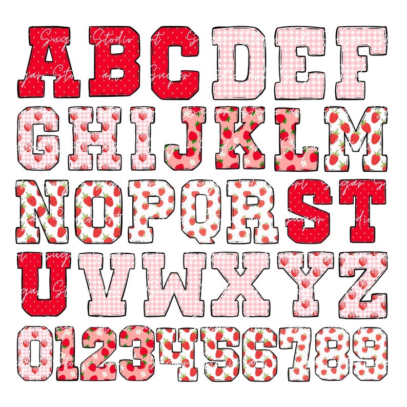 Strawberry Doodle Alphabet Bundle, Summer Fruits PNG Letters, Numbers ...