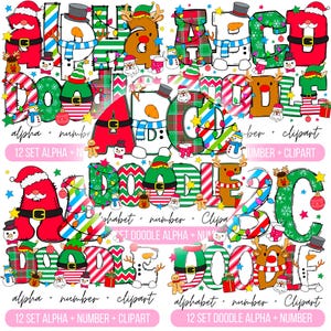Pack5 Christmas Alphabet PNG Christmas Letters Numbers Clipart Santa Alphabet PNG Christmas Font Merry Christmas Doodle Santa Font Clipart