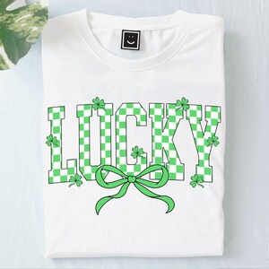 Retro Checkered Lucky St Patrick&#39;s Day Coquette Png, St Patricks day png, Lucky png, St Patrick, St Pattys day png, Retro St Patrick day png