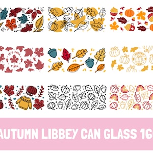 9 Automne Can Glass Wrap SVG V.2, Fall libbey svg, Pumpkin Svg, feuilles svg, Can Glass SVG, 16oz Libbey Full Wrap SVG, fichier Svg pour cricut