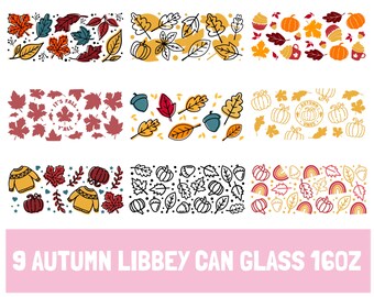SVG-bestand met herfstbladeren voor glazen blikje, 16oz Libbey (digitale download)