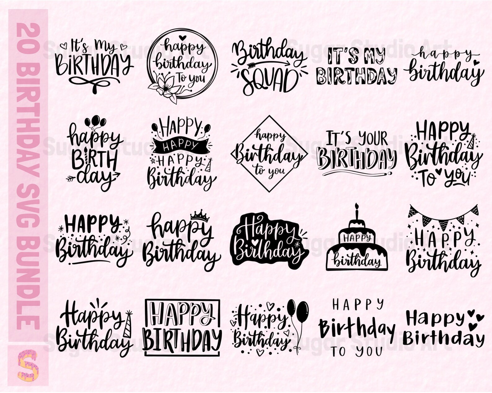 Download Hand lettered Happy Birthday SVG bundle Happy Birthday Cut | Etsy