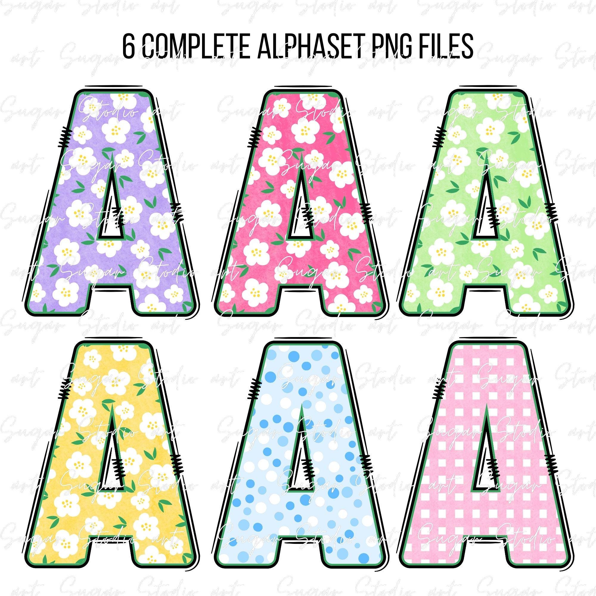 Spring Floral Alphabet Letters PNG Bundle, Watercolor Doodle Alpha Set ...