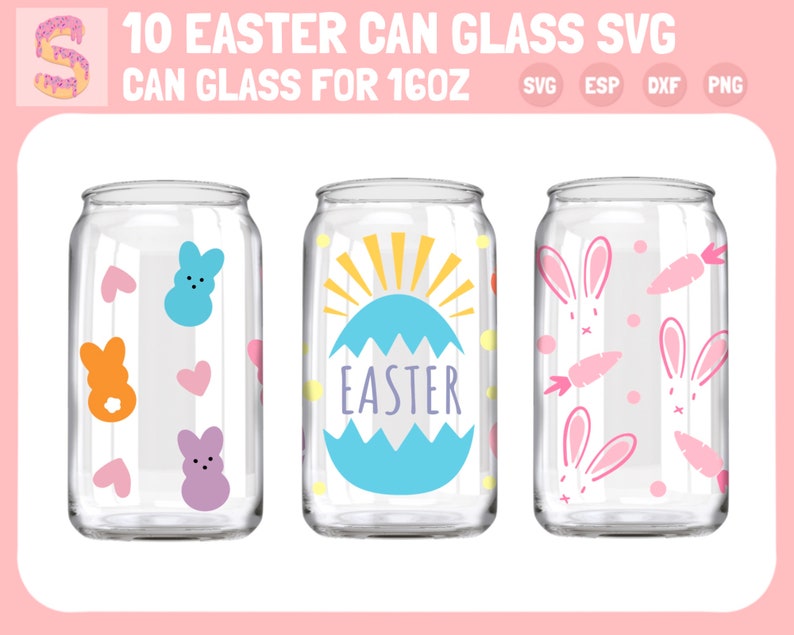 Easter Bunny Can Glass Wrap SVG Bundle, 16oz Libbey (digital Download ...