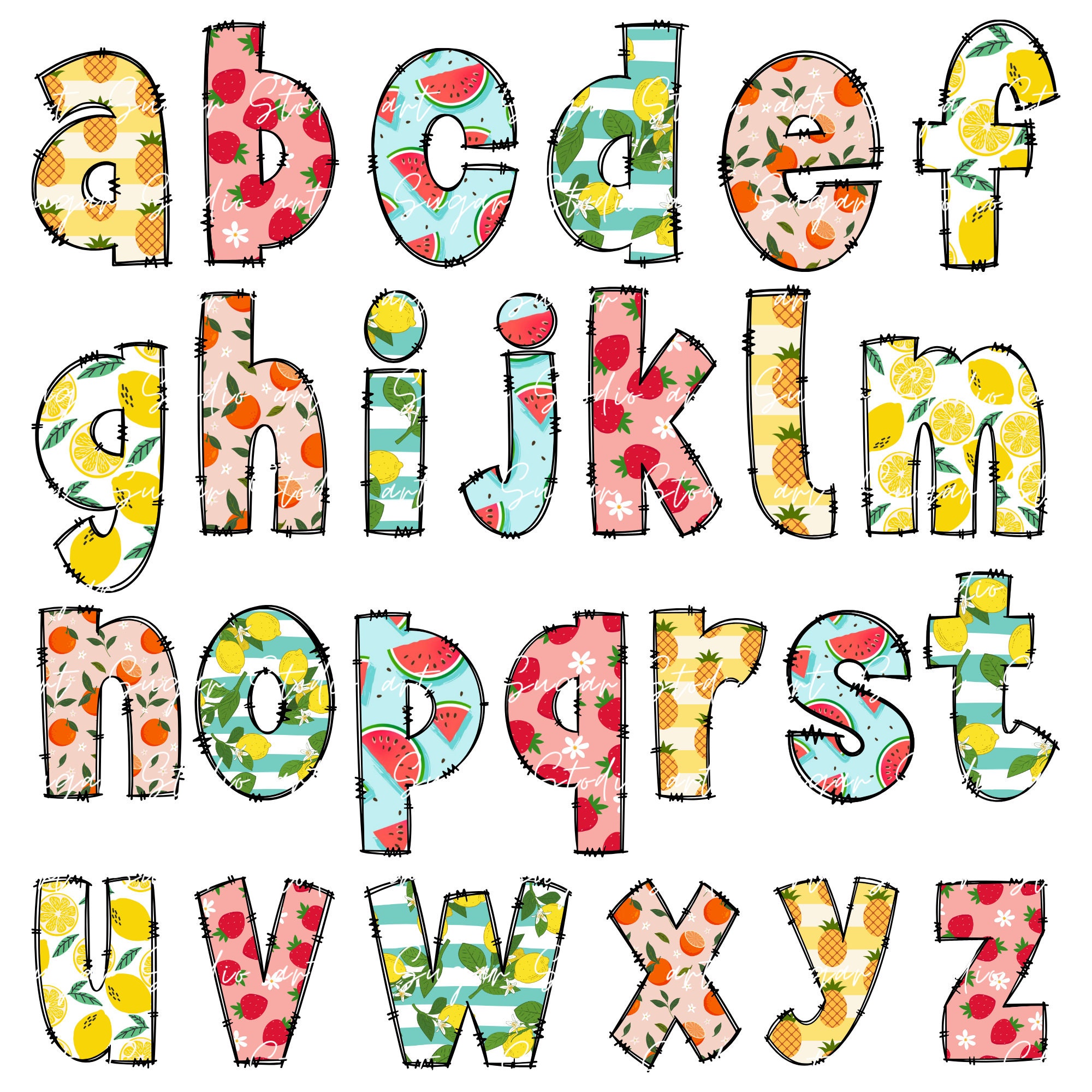 Summer Alphabet Letters PNG Bundle, Summer Clipart Png, Fruit Doodle ...