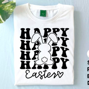 Happy Easter Bunny Svg Png, Easter SVG, Easter Shirt Svg, Rabbit Svg, wavy retro Easter Svg, SVG file for cricut, png sublimation designs