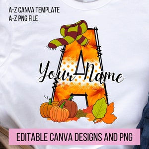 Outono outono doodle letras PNG, adicione seu próprio nome, modelo CANVA, design de nome personalizado para família e camisa infantil, sublimação de abóbora