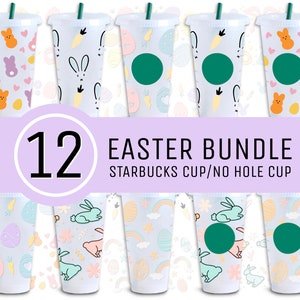 Enveloppement de tasse de Pâques SVG Bundle, Jour de Pâques sans trou 2024, Oeufs de Pâques, Lapin SVG, Lapin SVG, Wrap No trou Venti Cold Cup 24 Oz Cricut File svg
