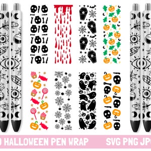 9 Halloween Pen Wraps Bundle, Pen Wraps svg, Halloween svg, Pumpkin svg, Spooky svg, Epoxy Pen Wraps, Pen Wrap Bundle, Ink Joy Pen Wrap, png