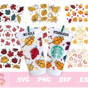 Automne sans trou SVG, automne coupe wrap Svg, sans trou venti froid coupes Wrap pour Cricut 24 oz, automne plein wrap Svg, Halloween tasse wrap Svg, citrouille