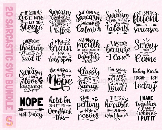 Sarcastic Quotes SVG Bundle, Funny Sarcasm Clipart (Digital Download)