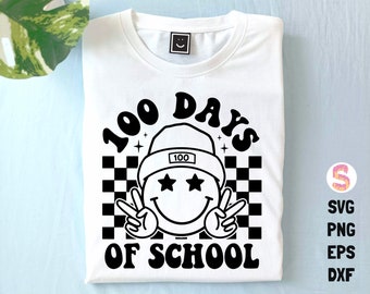 100 days of school SVG PNG, Happy 100 days SVG, Retro Smiley Face Png, 100 days Teacher Shirt, Svg Files for Cricut, sublimation designs