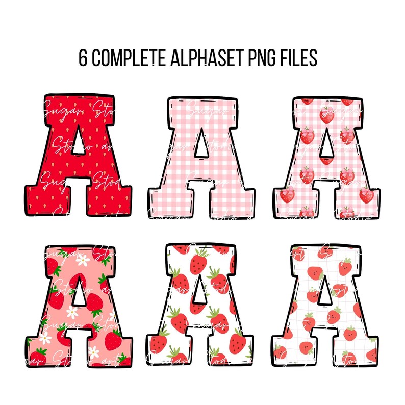Strawberry Doodle Alphabet Bundle, Summer Fruits PNG Letters, Numbers ...