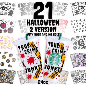 21Packcombo Halloween No hole and with hole venti cold cup svg, no hole cup 24oz, Halloween svg, spooky no hole svg, no hole full Wrap