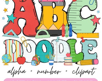 School Teacher Doodle Alphabet Bundle, Teacher PNG Letters, Numbers & Accessories, Back to school Clipart, School Font, Teacher doodle png